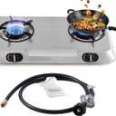Propane Stove 2 Burner Gas Stove,Portable Stainless Steel Stove,Auto Ignition Camping Dual LPG for RV, Apartment, Outdoor (27.7''*16.1'')
