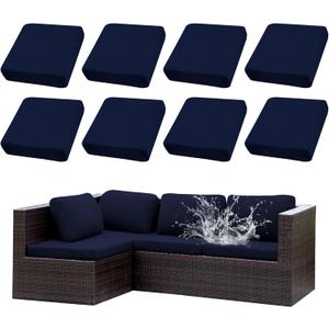 Outdoor Cushion Covers Set,8PCS Patio Furniture Couch Seat Slipcovers, Replacement for Sofa Sectional Chair(CoverOnly) (Navy Blue)