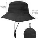 Sun Bucket Hats for Women UV Protection, Summer Beach Hat | Waterproof Quick Dry Rain Hat, Packable Sunhat, Ponytail Hole, Wide Brim, Adjustable, Chin Strap, Fishing, Hiking, Gardening (Black)