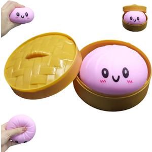 Dumpling Squishies, Large Dumpling Squishy, Mystery Jumbo DumplingSquishy,Food Steamer Stretchy Desk Toys, Cute Anxiety Relief Fidget Toy, Soft Squeeze Decompression Dough for Adults(Purple with Eyes)