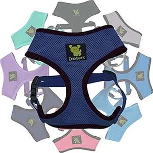 EcoBark Dog Harness  EcoFriendly Max Comfort Harnesses  Luxurious Soft Mesh Halter  Over The Head Harness Vest No Pull and No Choke for Puppy, Small Breeds & Medium Dogs (Large, Navy)