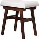Wood Vanity Stool Chair, 17.7 Inch Compact Makeup Chairs with Saddle Cushion, Linen-Covered High Rebound Sponge Seat, Easy Assembly Footstool for Bedroom, Entryway, Home, Walnut Ottomans