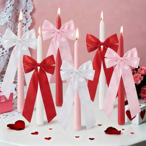 6 Pcs Valentines Candle Sticks Bow Taper Candles Coquette Candle Sticks Decor 10 Inch Unscented Wedding Candles Decor Gifts for Bachelorette Bridal Wedding Bow Party