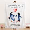 Janzaa MY PENGUIN Love Blanket - Beige Throw Wedding Anniversary Blanket for Men Women Boyfriend Couple - Romantic I Love You Gifts for Him/Her Birthday, Wedding, Valentines, Mothers Day 50'' x 60''