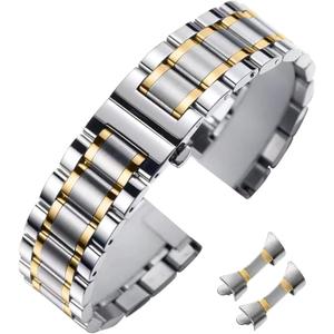 Stainless Steel Watch Band 20mm Universal Metal Watch Strap Smartwatch Replacement Band Men Women fit Most Traditional Watches (Two-Tone Silver+Gold)