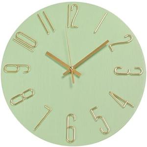 bakbrand Wall Clock 12 Inch Silent Non-Ticking Imitation Wood Indoor Clock Round Green Decor Clock Modern 3D Figures Quartz Wall Clocks for Home, Hotel, Office, School