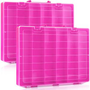Juexica 1 Pcs Large 48 Grids Plastic Storage Bead Organizer Box, Tackle Box, Compartment Organizer Container with Adjustable Dividers for Jewelry Art Crafts Toys Screw Small Parts(Pink)