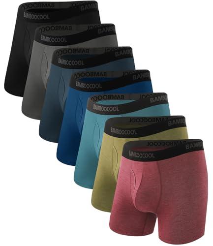 BAMBOO COOL Mens Underwear Comfy Boxer Briefs Breathable Anti-Chafing Underwear with Fly 7 Pack Size M