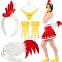 5 Pcs Rooster Costume Accessories,Chicken Comb Headband,Rooster Tail,Beak Nose Mask and Feet,Halloween Cosplay Party Costume Props Set