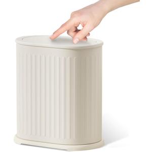 Steel Small Bathroom Trash Can with Lid Press Top 9L/2.4 Gallon Dog Proof Wastebasket with Removable Liner Bucket,Slim Bathroom Garbage Can Bin Under Desk/Sink Bedroom,Living Room,Office,Diaper