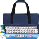 American Mahjong Tile Set, American Mahjong Set Complete with Bag, 166 White Tiles with Bag and Accessories, 4 All-in-One Mahjong Racks with Pushers, Travel Vita Mahjong Tile Game Set