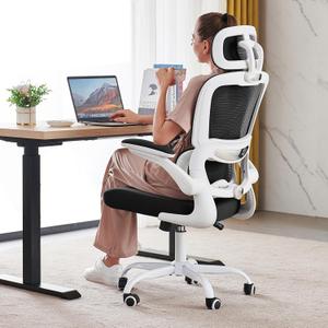 TRALT Office Chair Ergonomic Desk Chair, 330 LBS Home Mesh Office Desk Chairs with Wheels, Comfortable Gaming Chairs (Black & White)