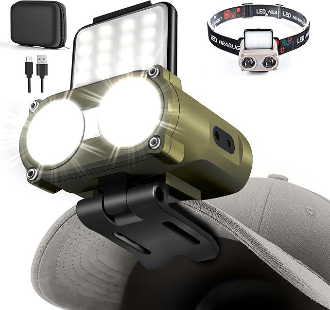 LED Hard Hat Light, 800Lumens Rechargeable Dimmable Clip on Cap Lights, 180°Adjustable Hat Flashlight Headlamp Waterproof for Running, Camping, Hunting, Cycling (Black)
