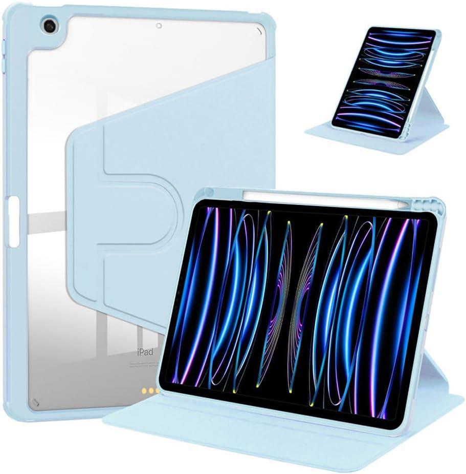 360 Rotating Stand Case for iPad 9th/8th/7th Generation 2021/2020/2019 10.2 Inch, Auto Wake/Sleep, for iPad 7 8 9 Gen 10.2" Shockproof Case with Pencil Holder Women/Kids (Blue)