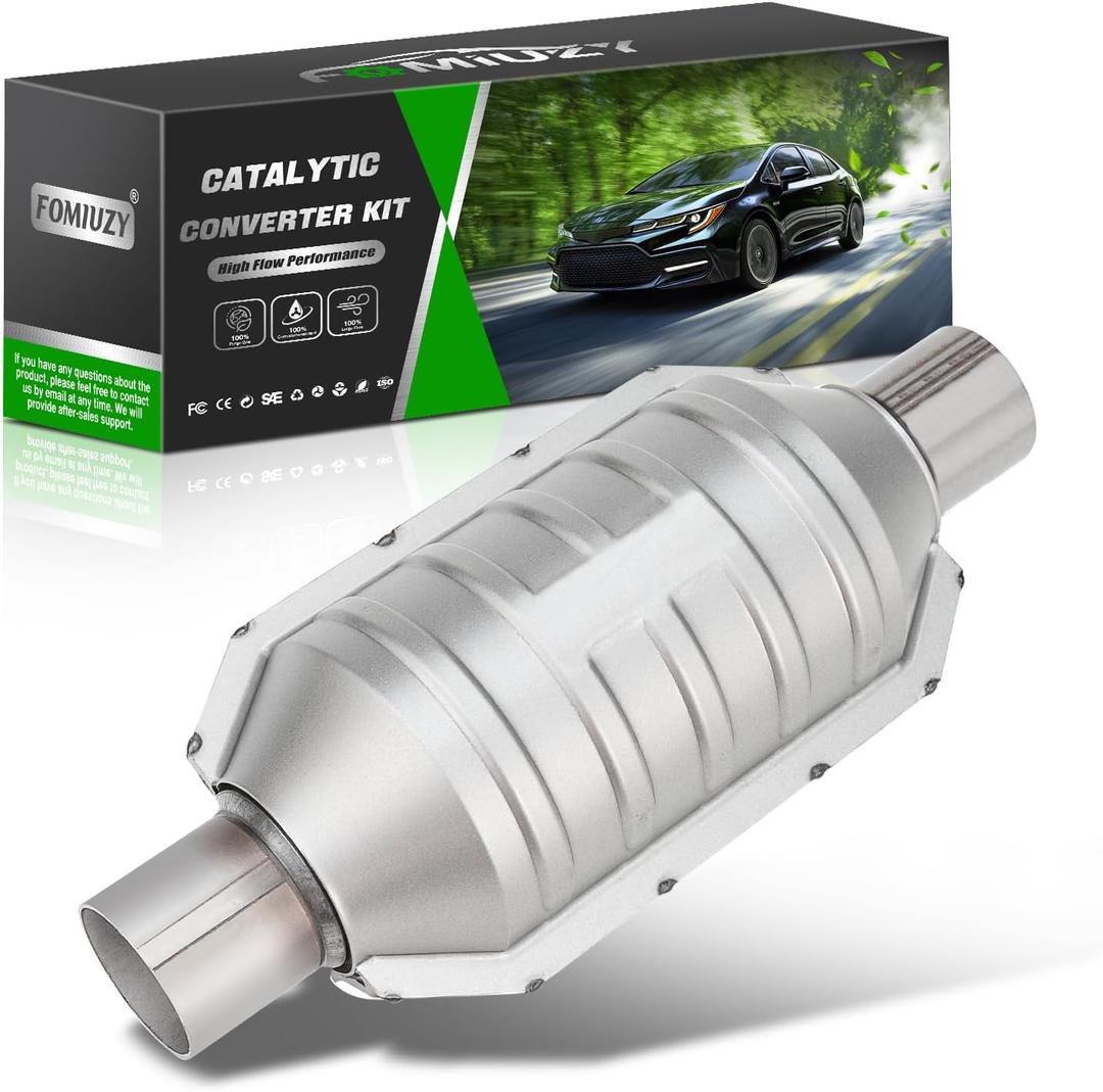 2 Inch 2" Inlet/Outlet Catalytic Converter Universal High Flow Front Cat Convertor Direct-Fit with O2 Port & Heat Shield (1 Pack)