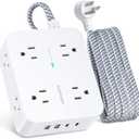 6Ft Surge Protector Power Strip with USB C, HANYCONY Extension Cord with 8 Outlets(2.2 IN) 4 USB Ports(2 USB C), Flat Plug, Wall Mount, 3 Side Outlet Extender for Home Dorm Room Essentials, ETL Listed (White)