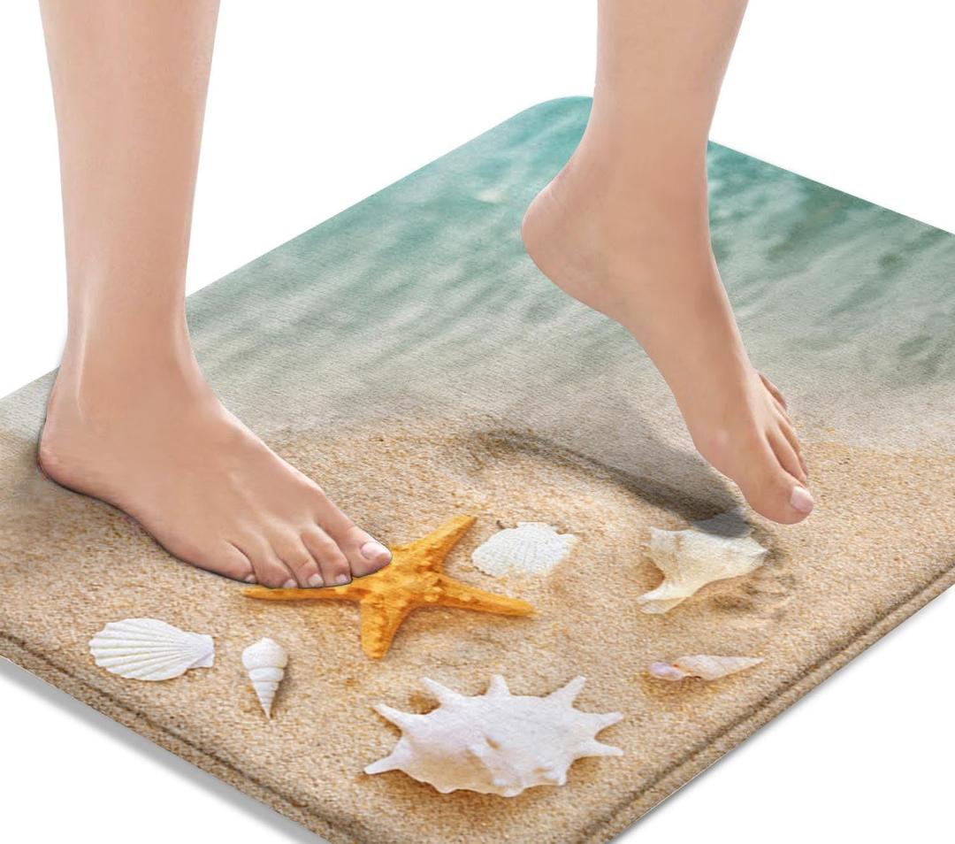 Britimes Bath Mat for Bathroom, Beach Starfish Sea Shell Washable Cover Floor Rug Carpets Floor Mat Bathroom Decorations 20x32 Inches for Kitchen Bedroom Indoor (1'8" x 2'8" (Rectangular))