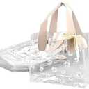 TSAZZZ Set of 18 Clear Daisy Gift Bags With Handles Plastic PVC Goodie Bags With Ribbon Small Gift Bag For Wedding Birthday Baby Shower Party Valentines White (23 * 24 * 14cm，9.05 * 9.45 * 5.5inch) Pack of 3