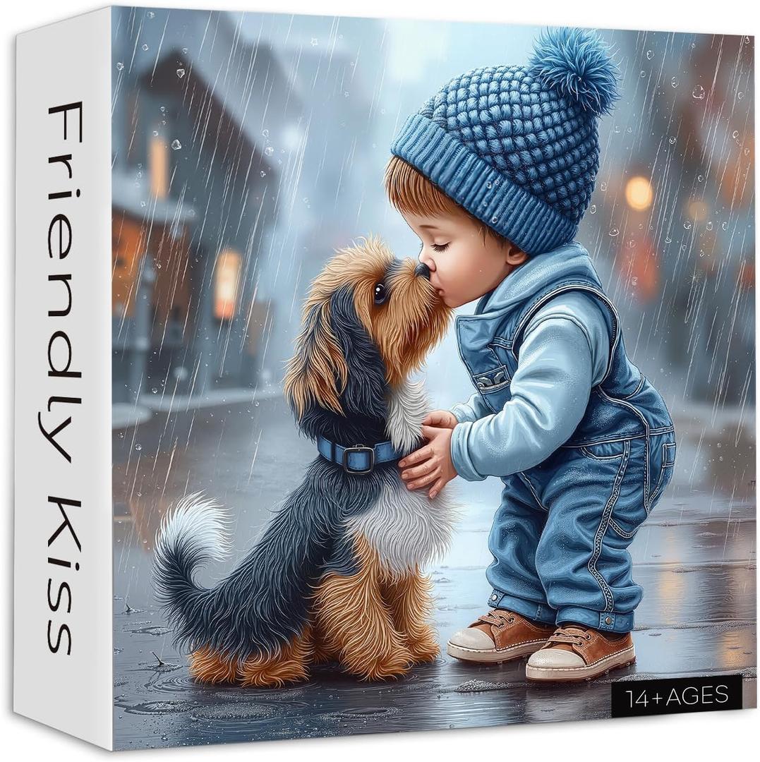 Cute Dog Puzzles for Adults 1000 Pieces, PICKFORU Friendly Kiss Love Hearts Jigsaw Puzzle, Impossible Difficult Rainy Puppy Theme as Home Decor