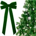 2 x 12 PCS Green Velvet Christmas Bows Ornaments Decorations, 10.2'' Vintage Long Velvet Bows Decor Ornaments for Christmas Tree Wreath Mantle Stair Gift Wrap, 0.98 W/5.11 * 10.23 inch