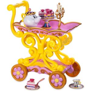 Disney Store Official Beauty and The Beast Tea Cart Set  Includes Lumiere, Mrs. Potts, Chip, Cake with Plate & Server  Disney Princess Toys, with Singing Lumiere & Bubbling Tea Effect