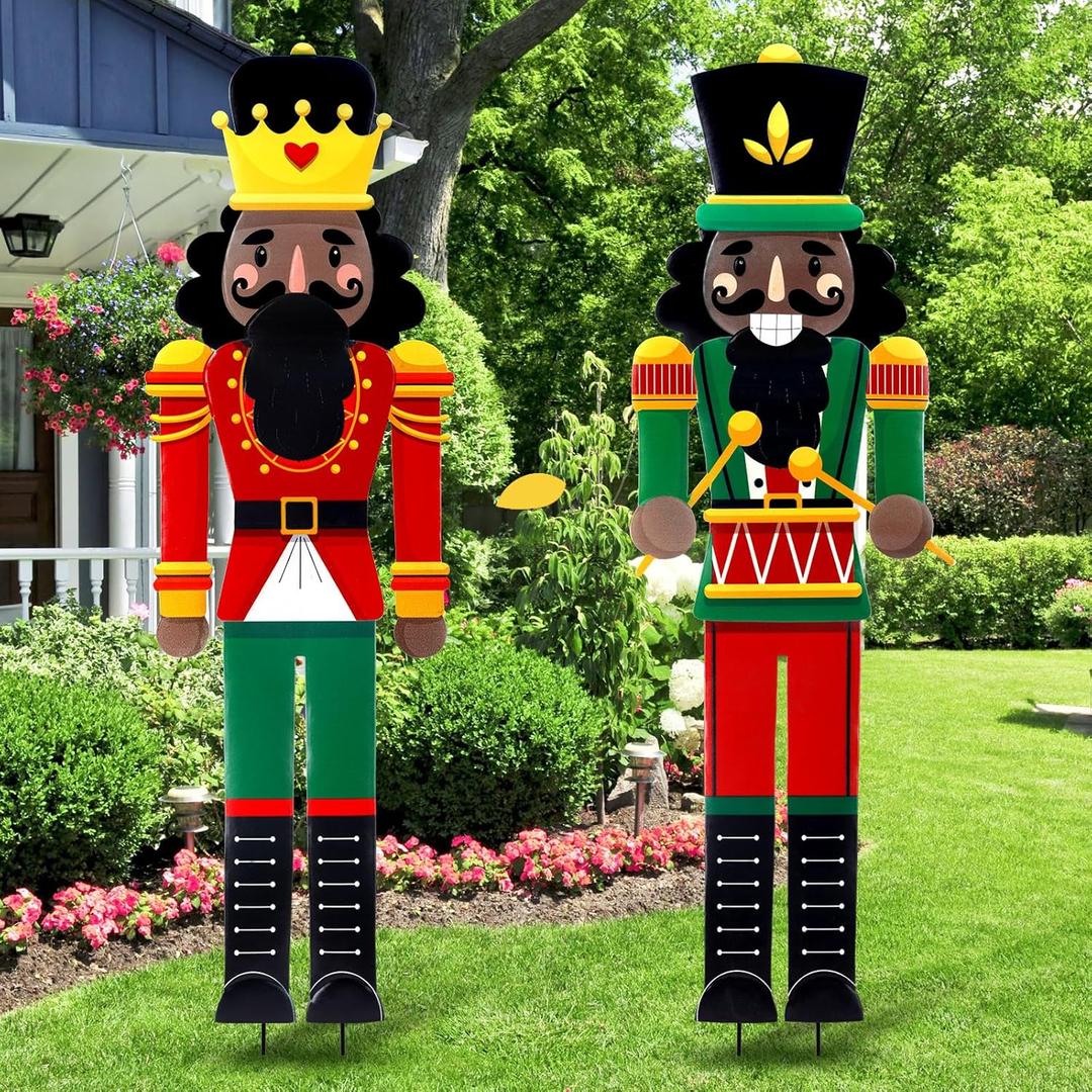 Marsui 2 Pcs Large Metal Christmas Nutcracker Yard Sign with Stakes 45 Inch Xmas Yard Outdoor Decoration Christmas Nutcracker Lawn Sign Soldier for Holiday Garden Porch Pathway(Vibrant)