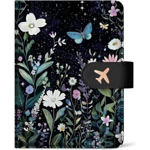 Passport Holder for Travel Essentials, RFID Blocking Leather Cover Wallet with Magnetic Closure, Aesthetic & Cute Passport Book Case for Women and Men - Starry Garden