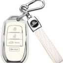 Key fob Cover for Toyota with Keychain, Soft TPU Key Shell Case for 2025 Camry, 2021-2025 Venza Sienna, 2019-2025 Land Cruiser, 2023-2025 Highlander Tundra Corolla Prius (Silver/White, 4 Buttons)