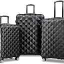 Kenneth Cole REACTION Diamond Tower Collection Lightweight Hardside Expandable 8-Wheel Spinner Travel Luggage, Black, 3-Piece Set (20", 24", & 28")