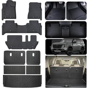 Floor Mat for 2025 Nissan Armada Only Suit for 8 Seats, TPE All Weather Protection Floor Liners & Cargo Liners Velcro Covering The Backrest (for 2025 Nissan Armada-8)