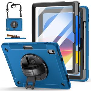 Case for iPad (A16) 11th/10th Generation Case: Protective Cover for iPad 11th Gen 11 Inch 2025 &10th Gen 10.9" 2022 with Screen Protector- Stand- Shoulder Strap- Handle- Pencil Holder-Dark Blue