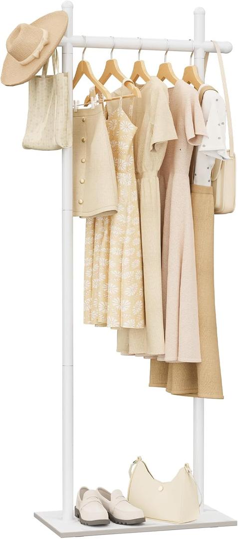 Coat Rack Freestanding with Natural Rock Base, Metal Coat Hanger Stand, Industrial Garment Rack, Clothes Tree, Suitable For Outerwear, Hats, Handbags, 68.9in, White