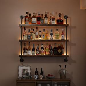 3-Tier Wall Mounted Wine Rack with LED,Liquor Bottles Floating Shelves Display Storage Organizer for Home Bar Dining Room Kitchen (40" W x 47.2" H)