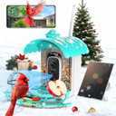 Smart Bird Feeder with Camera, AI Identify Birds Species Solar Powered, 2K HD Video Bird House with Camera, Instant Arrival Alerts, Waterproof Squirrel Proof, Gift for BirdLovers, 2.4GHz WiFi, Blue