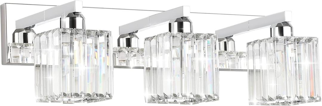 Aipsun Bathroom Vanity Light Fixtures Crystal Bathroom Lighting Fixtures Chrome Vanity Light for Bathroom (Exclude Bulb) (23 inch)