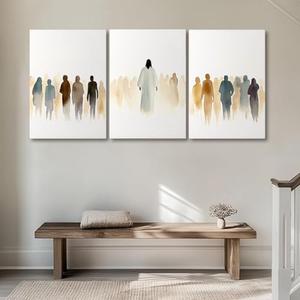 sawjug Jesus Feeds The 5000 Easter Christian Wall Art,Jesus Canvas Wall Art,Christ Religion Canvas Wall Decor for Living Room, Bedroom,Office (16" x 24" x 3 pcs)