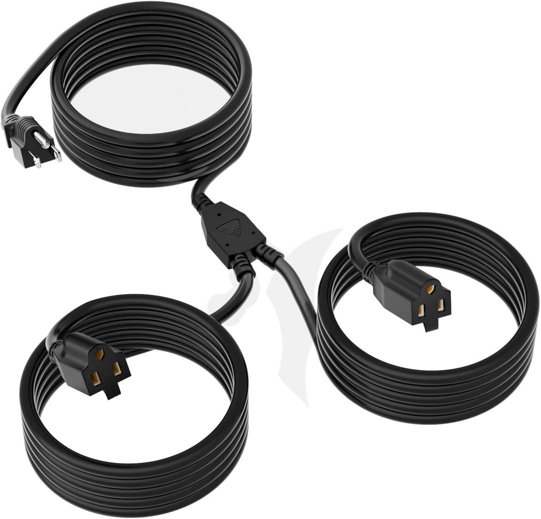 2 Way Power Extension Cord Splitter 20 Ft Total (8+6+6)-3 Prong 1 to 2 Extension Cord Cable Y Splitter-Outlet Adatper-SJTW Outdoor for Halloween Christmas Lighting Landscaping-16AWG 13A 125V-UL-1T2