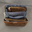 BOYATU Travel Makeup Bag for Women: 3 Pcs Set Portable Make up Bags with Handle - Leopard Print Cosmetic Bags with Comparments - Waterproof Vegan Leather Toiletry Bag (01-A-Brown)