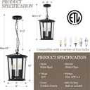 Outdoor Pendant Lights for Porch, 16" 4-Light Large Outdoor Chandelier with Clear Glass, Black Modern Exterior Hanging Porch Light with Long Chain for Gazebo Foyer, OS-OD2601-4HL