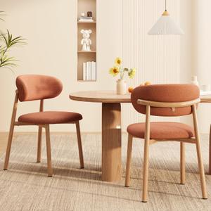 Kitchen Dining Chairs Set of 2 Modern Soft Linen Farmhouse Dining Room Chair with Metal Legs, Orange/Original