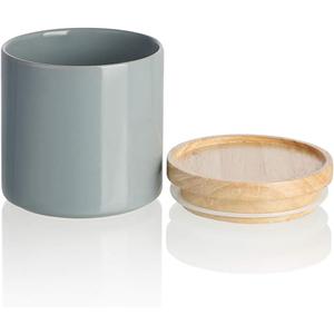 Sweejar Kitchen Canisters Ceramic Food Storage Jar, Stackable Containers with Airtight Seal Wooden Lid for Serving Ground Coffee, Tea, Sugar, Salt and More - 16 Fl Oz (Gray)