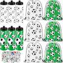 12 Pcs Soccer Water Bottles Soccer Drawstring Bag Set with 50 Sticker Soccer Party Favors 6 Reusable Sports Squeeze Water Bottles 20oz 6 Soccer Goodie Gift Bag for Soccer Team Gifts Players Lovers Gym