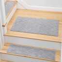 MBIGM Non-Slip Carpet Stair Tread Mat 20" x 32" Landing Rug - Matching Mat Soft Plush Comfort Non-Skid Safety Rug Slip Resistant - Light Gray