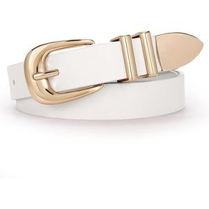 Ssumday Women Leather Belt Fashion Leather Waist Black Belt for Pants Jean Ladies Western Belt with Gold Buckle