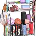Mythinglogic Garage Sports Equipment Organizer, Baseball Storage Large Capacity, Sports Organizer for Garage with Hooks and Baskets, Ball Storage Rack for Football, Soccer Ball, Bat, Toys