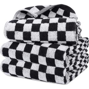 3 Pack Black and White Checkered Hand Towels 100% Cotton Absorbent Soft Decorative Towel for Bathroom Kitchen Home Hotel Beach, 29 x 13.4 Inches
