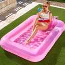 SLOOSH Inflatable Tanning Pool Lounger Float, 70" x 46" Pool Floats Adult with Pillow, 4 in 1 Suntan Tub Raft Floatie,Sunbathing Bed Lounge for Water Blow Up Kids Ball Pit Party Gifts, L-Pink