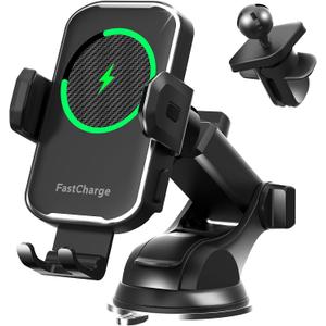 Wireless Car Charger,15W Fast Charging Auto Clamping Phone Holders for Your Car Compatible with iPhone 16/15/14/13, for Samsung Galaxy S24 Ultra S23 S22 S21, S20, S10+ (black)