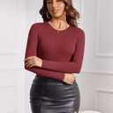 Avidlove Women's Crew Neck Long Sleeve Bodysuits Basic Slim Tops Double Lined Thong Bodysuit (Medium, Burgundy)