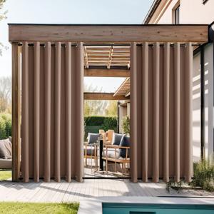 NICETOWN 2 Panels Outdoor Curtains for Patio Waterproof, Thermal Insulated Top & Bottom Grommet Blackout Windproof Gazebo Curtains & Drapes Heat & Cold Block for Garden, W84 by L95, Tan